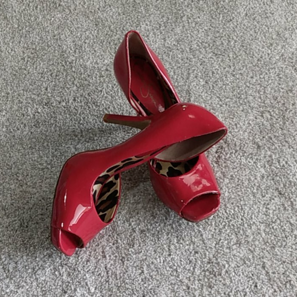 Patent Platform Peep Toe Pumps - 8B/38